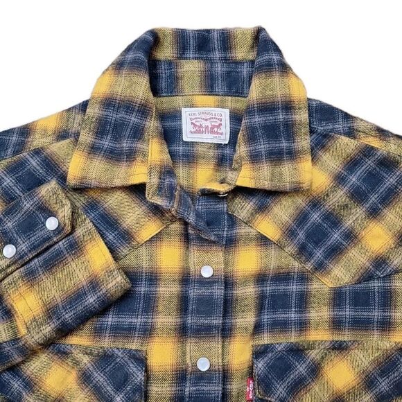 Levi's Western Button Up Shirt Yellow Black Plaid Womens Sz XS Pearl Snap Button - Picture 3 of 8